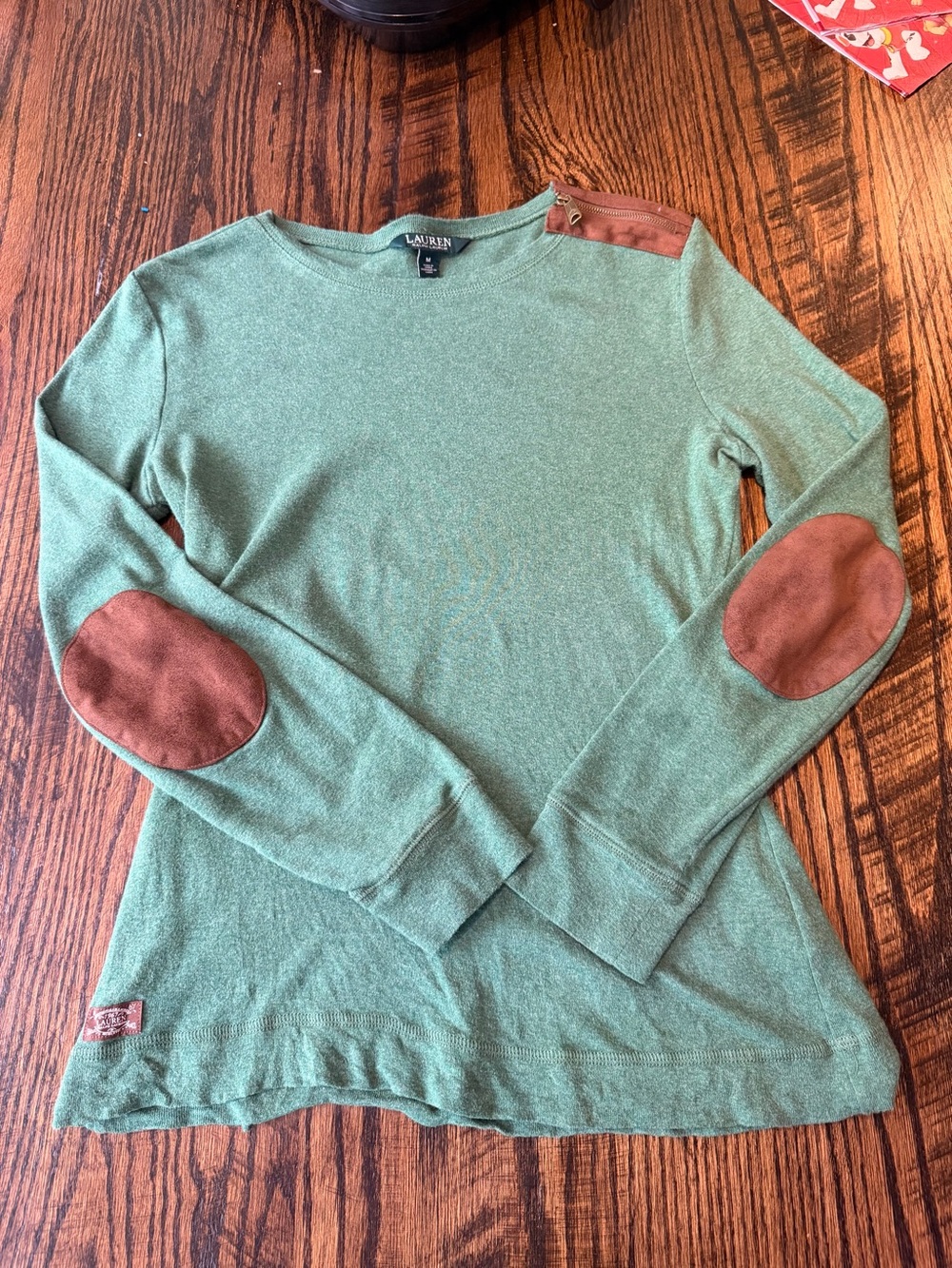 Lauren Ralph Lauren Women’s Green Longsleeve knit top with faux suede M